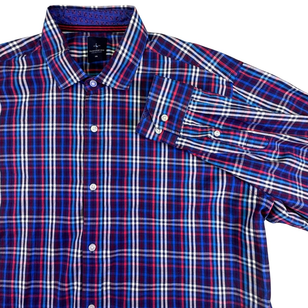 Tailorbyrd Button Down Shirt‎ Men's XXL Blue Red Plaid Classic Preppy Office